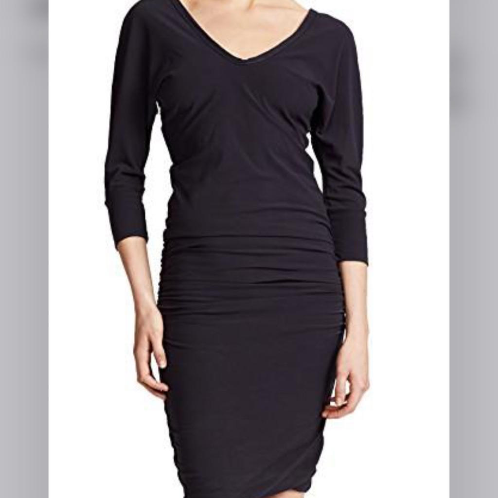 James Perse High Twist Jersey Deep V Ruched Dress